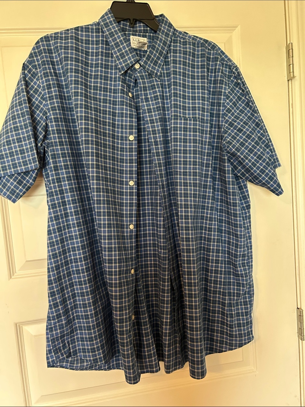 L.L. Bean Blue Plaid Short-Sleeve Button-Down Shirt